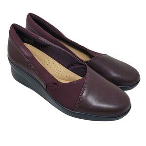 NEW Clarks Suttyn Walk Leather Wedges Size 8 M Wine Leather Burgundy Career